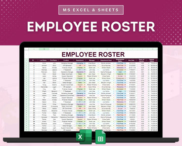 Employee Roster Template, Staff Database Template, Personnel Records Repository Template, HR Database Microsoft Excel Google Sheets Template