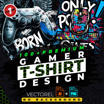 Gamer vol.1 T-Shirt Design Bundle Suitable for Printing, Urban, 1500+ High Quality Graphics, Vector Files, Ai, Png, No Background, Sticker