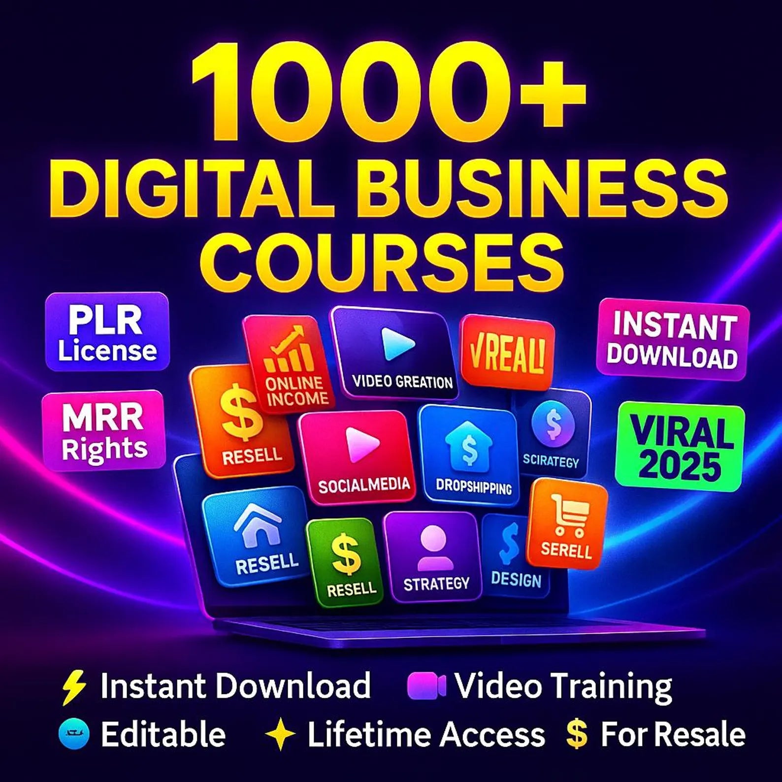1000+ Business Video Courses Bundle, PLR & MRR License, Resell Rights, Editable, Instant Download, Digital Marketing, Dropshipping