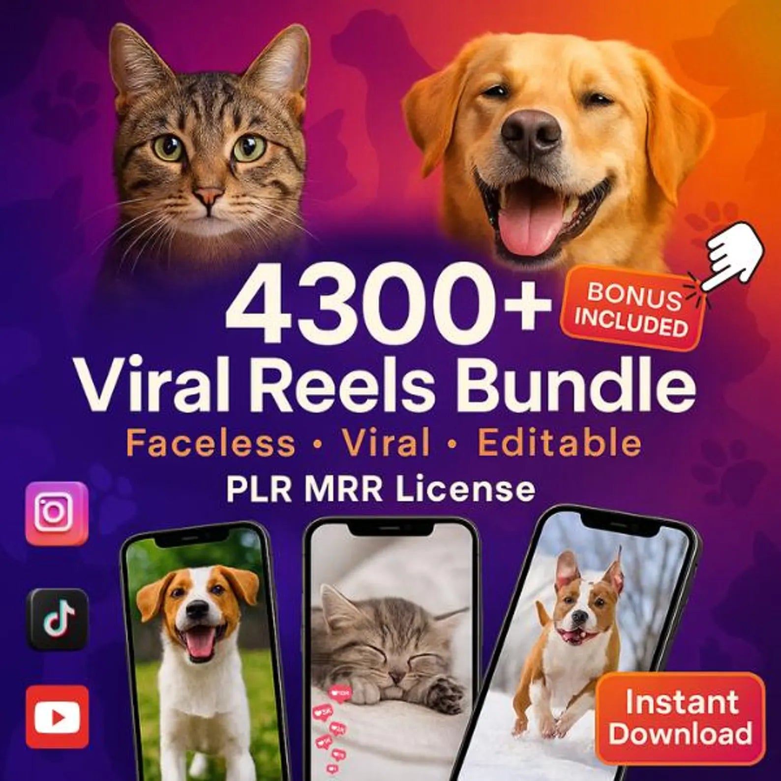 4300+ Viral Pet Reels Bundle | Faceless Dog & Cat Videos for TikTok, Instagram Reels and Shorts | Editable MP4 | PLR MRR Resell License